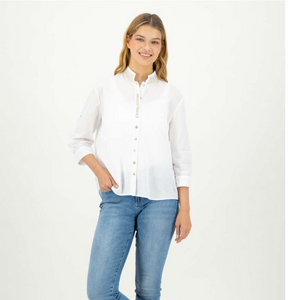 SE - JUST WHITE  Stand-up Collar White Blouse